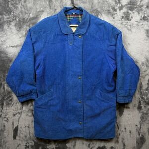 Starting Point Corduroy Jacket Womens XL Blue Excellent Vintage Plaid Lined Coat